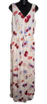 Lucky Brand Womens Large Dress Maxi Lined V-Neck Floral Red Pink Sleeveless - £22.56 GBP