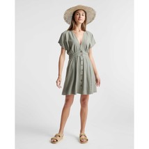 Quince Womens Vintage Wash Tencel Button Front Dress Pockets A Line Tie Green S - £26.95 GBP