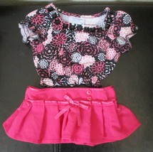Build A Bear Black &amp; Pink Flower Print Top With Pink Pleated Skirt - £8.56 GBP