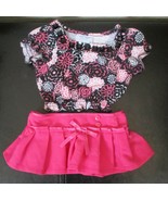 Build A Bear Black &amp; Pink Flower Print Top With Pink Pleated Skirt - $10.93