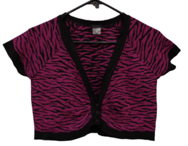 Dark Pink Black Tiger Stripe Cropped Shrug Short Cardigan Sweater Buttons Jr XL - £11.93 GBP