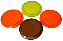 (4) Tupperware Serve N Seal Replacement Lids #1207 6-3/4&quot; Orange Green &amp; Brown - £5.57 GBP