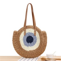 2022 Large Capacity Round Zipper Fashionable Straw Woven Bag Handmade Summer Bea - £26.46 GBP