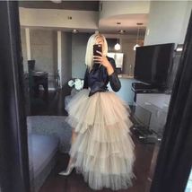CHAMPAGNE High Low Layered Tulle Skirt Women Plus Size Fluffy Tulle Maxi Skirts