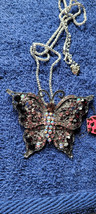 New Betsey Johnson Necklace Butterfly Multicolor Rhinestone Summer Collectible - £11.98 GBP