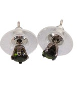 Vintage Stamped 925 Platinum Dark Green Zircon Stud Earrings Estate Jewelry - $851.78 MXN