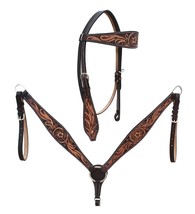 Horse Western Floral Tooled Browband Bridle &amp; Breast Collar Tack Set 78H... - $89.09