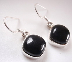 Black Onyx Squares with Soft Corners 925 Sterling Silver Dangle Earrings - £10.03 GBP