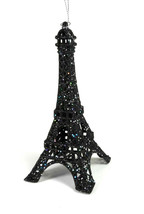 Silver Tree Eiffel Tower Christmas Ornament Black Glitter  - $12.10