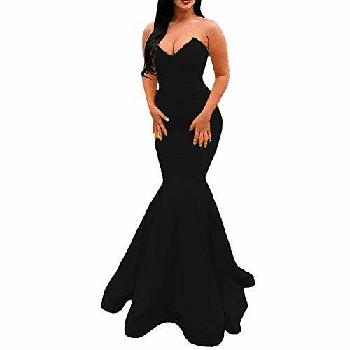 Custom Made Long Mermaid Simple V Neck Strapless Formal Evening Prom Dress Black