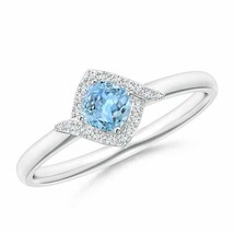 ANGARA 4mm Natural Aquamarine and Diamond Halo Promise Ring in Sterling Silver - £231.11 GBP+