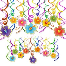 30 Pcs Hawaiian Tropical Luau Birthday Party Hanging Swirls Hibiscus Swirls Flow - £19.73 GBP