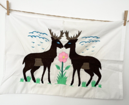 Pillowcase Hand Embroidered with Moose and Flower Cottage Core Cabin  Decor - $25.73