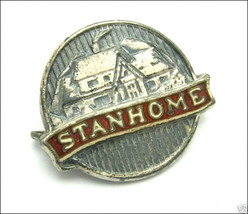 Odd Stanhome Pin Vintage Lapel Silver Image Of House Red Banner 1/2&quot; Stan Home - £13.36 GBP