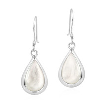 Elegant Teardrops of White Mother of Pearl Inlay Sterling Silver Dangle Earrings - £12.44 GBP
