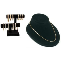 Two-Tier Black Velvet T-Bar &amp; Black Flocked Necklace Bust Display Kit 2 Pcs - £25.17 GBP