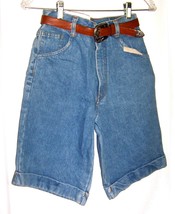 Nostalgia Jeans Blue Denim Shorts w/Brown Belt Long Knee length Shorts S... - £27.86 GBP