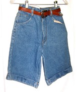 Nostalgia Jeans Blue Denim Shorts w/Brown Belt Long Knee length Shorts S... - £27.88 GBP
