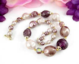 Vintage PURPLE Beads NECKLACE Graduated Lavender Shades Beaded 16&quot; Japan - £14.85 GBP