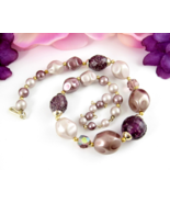 Vintage PURPLE Beads NECKLACE Graduated Lavender Shades Beaded 16&quot; Japan - £14.85 GBP