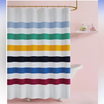 Kate Spade White Multi Color Rainbow Adventure Stripe Shower Curtain 72x72 NEW - £22.94 GBP