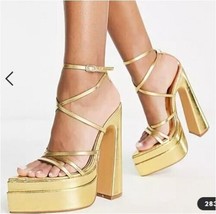 EGO Whole Life platform heel strappy sandals in gold (12) - $15.89