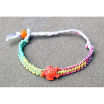 SALE Orange Turtle on Metallic Rainbow Hemp Adjustable Bracelet  Handmade - £4.73 GBP
