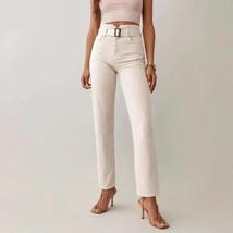 Reformation Cynthia Belted High Rise Straight Jeans Khaki/Off-White Size 29 - $74.24