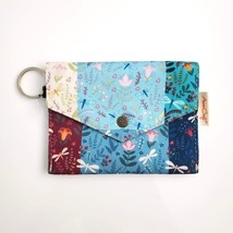 Handmade Canvas Blue Patchwork Dragonfly Keychain Envelope Wallet 4.5&quot; x... - £11.86 GBP