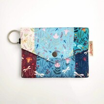 Handmade Canvas Blue Patchwork Dragonfly Keychain Envelope Wallet 4.5&quot; x 3.5&quot; - £11.73 GBP