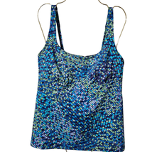 Land&#39;s End Size 12 Square Neck Geometric Shape Tankini Swimsuit Top Blue  - $24.92