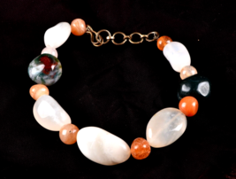 satyaloka + carnellian+bloodstone, white sulemani center beads bracelet ... - £14.93 GBP