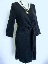 Peruvian Connection Back Bay Wrap Dress S Black Pima Cotton Silk Knit Asymmetric - £39.44 GBP