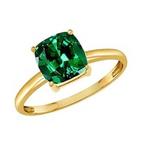 2Ct Cushion Cut Simulated Green Emerald Solitaire Ring 14K Yellow Gold Plated - £58.83 GBP