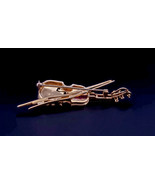 Custome Made Vintage 18K Yellow Gold Violin Brooch With Ruby &amp; Diamonds - €2.498,27 EUR