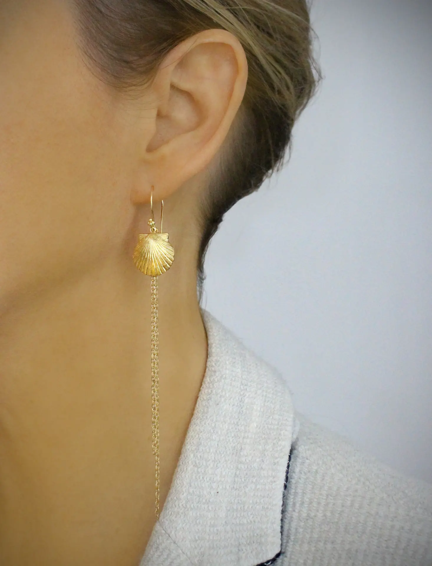 Long Gold Seashell Earrings - Elegant Maritime Charm - $105.99 CAD
