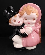 Vintage Planter Bisque Boy with Top Hat + Girl with Bonnet, RARE MCM - $15.84