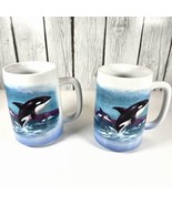Vintage Otagiri Japan Killer Whale Hand Painted Ceramic Coffee Mug Set of 2 - $1,130.94 MXN