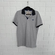 Vintage Hollister Polo Shirt Mens Large Stretch Light Gray W/ Dark Blue ... - $14.98