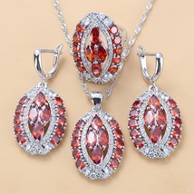 AAA+ Garnet CZ Bridal Big Red Jewelry Sets Costume Dangle Earrings Bracelet And  - £28.52 GBP