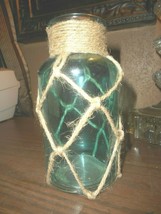 Green Nautical Rope for Coastal Cottage Netted Glass Jars Table Display Candle - £14.27 GBP