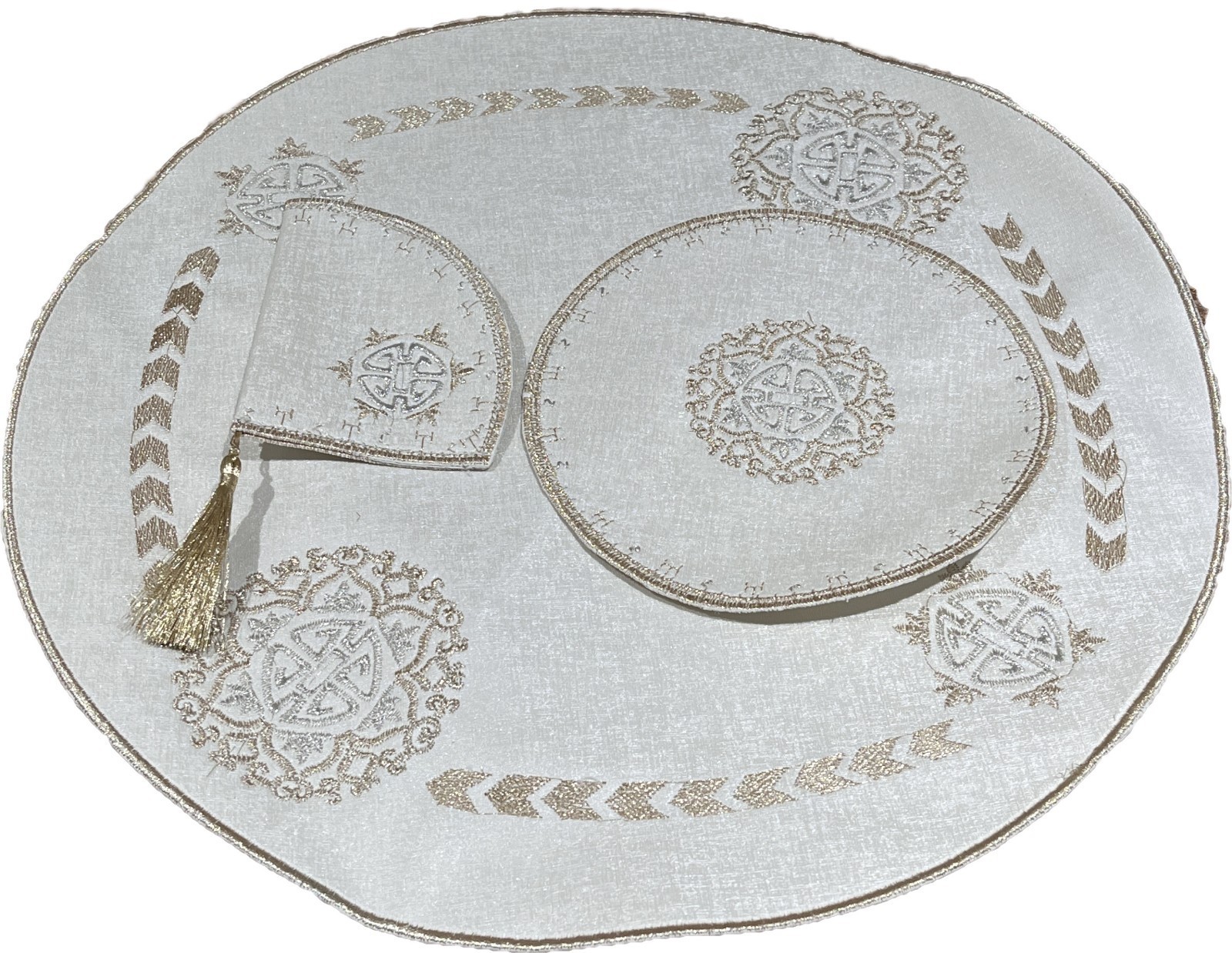 Moroccan teapot holder, placemat and cover round serving tray , handle t... - $47.55