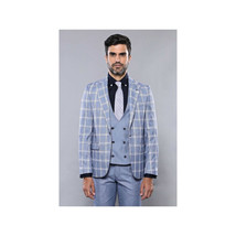 Men 3pc European Vested Suit WESSI by J.VALINTIN Extra Slim Fit JV30 blue plaid image 6