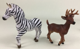 Safari LTD Deer Buck 10 Point Vintage 1998 Battat Zebra Figurine 2pc Lot Animals - $14.80