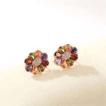 Earth-Tone Crystal &amp; Cubic Zirconia Flower Stud Earrings - £11.14 GBP