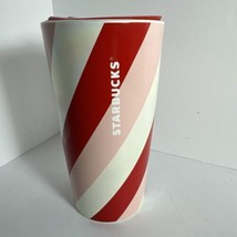 STARBUCKS Holiday 2022 Ceramic Tumbler Red Pink White Striped Candy Cane 12 Oz - £24.02 GBP