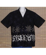RJC Hawaiian Shirt Black with Palm Trees Tropical Flowers Size XL - €18,56 EUR