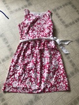 Garnet Hill Womens Hot Pink Floral Shift Cotton Dress w Belt Sz 6 Petite Lined - £25.77 GBP