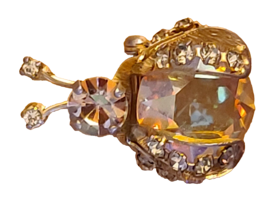 Warner Aroura Borealis Crystal Bee Beetle Lady Bug Brooch Pin Gold Tone ... - $19.65