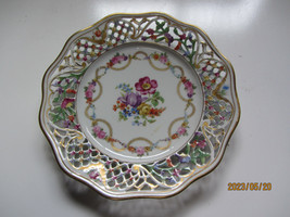 Schumann Porcelain US Zone Germany Flower Pierced Plate w/ Wreath 8-1/2&quot; Plate - £7.85 GBP